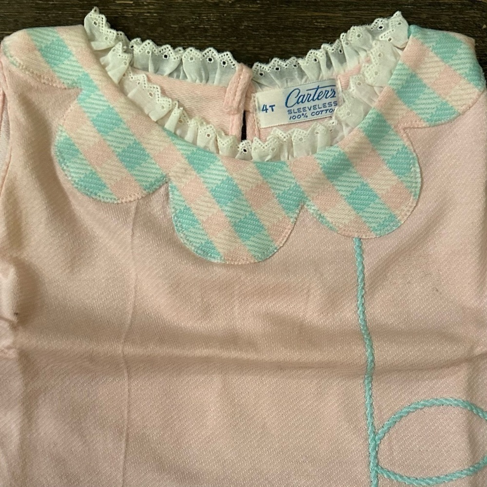 VTG Carter’s 60s/70s Baby/Toddler 4T Set Girls Gingham Summer Outfit Pink Blue - Picture 4 of 9